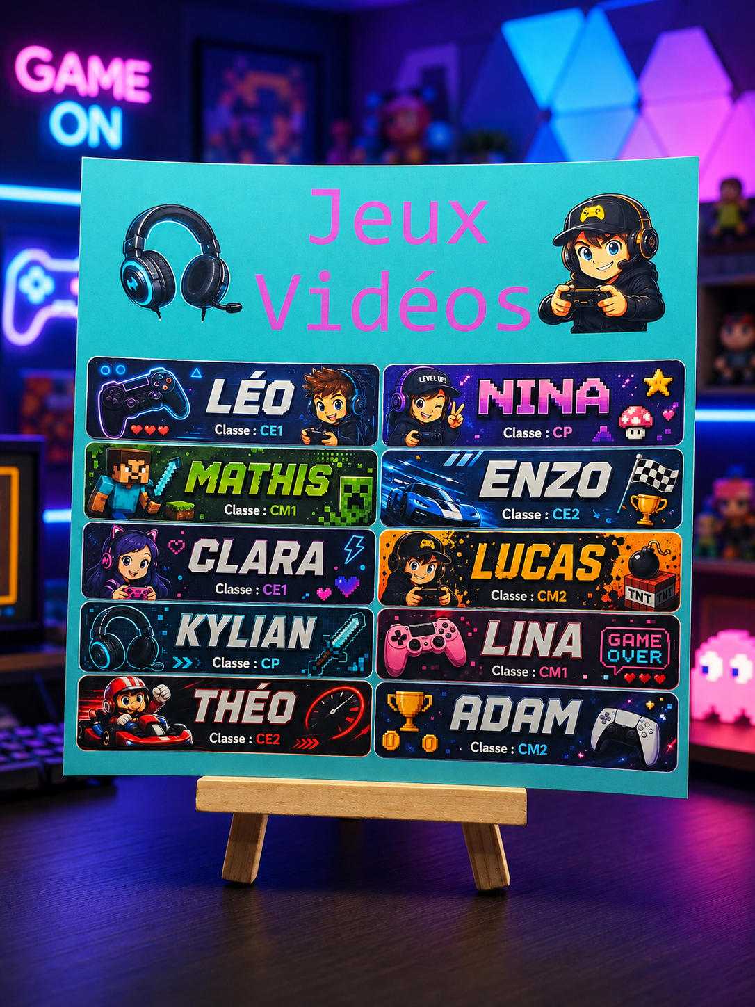 Étiquettes scolaire personnalisées — Thème Jeux Vidéos —