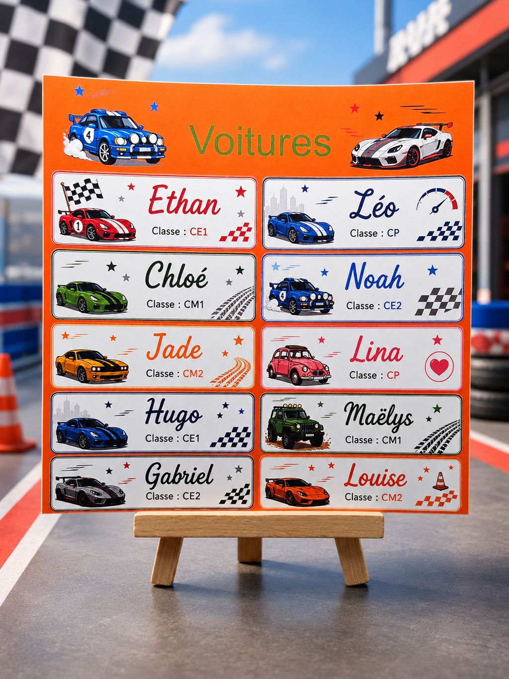 Étiquettes scolaire personnalisées — Thème Voitures —