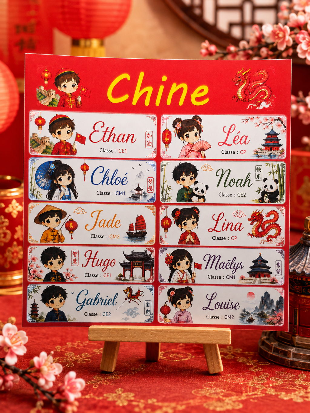 Étiquettes scolaire personnalisées — Thème Chine —