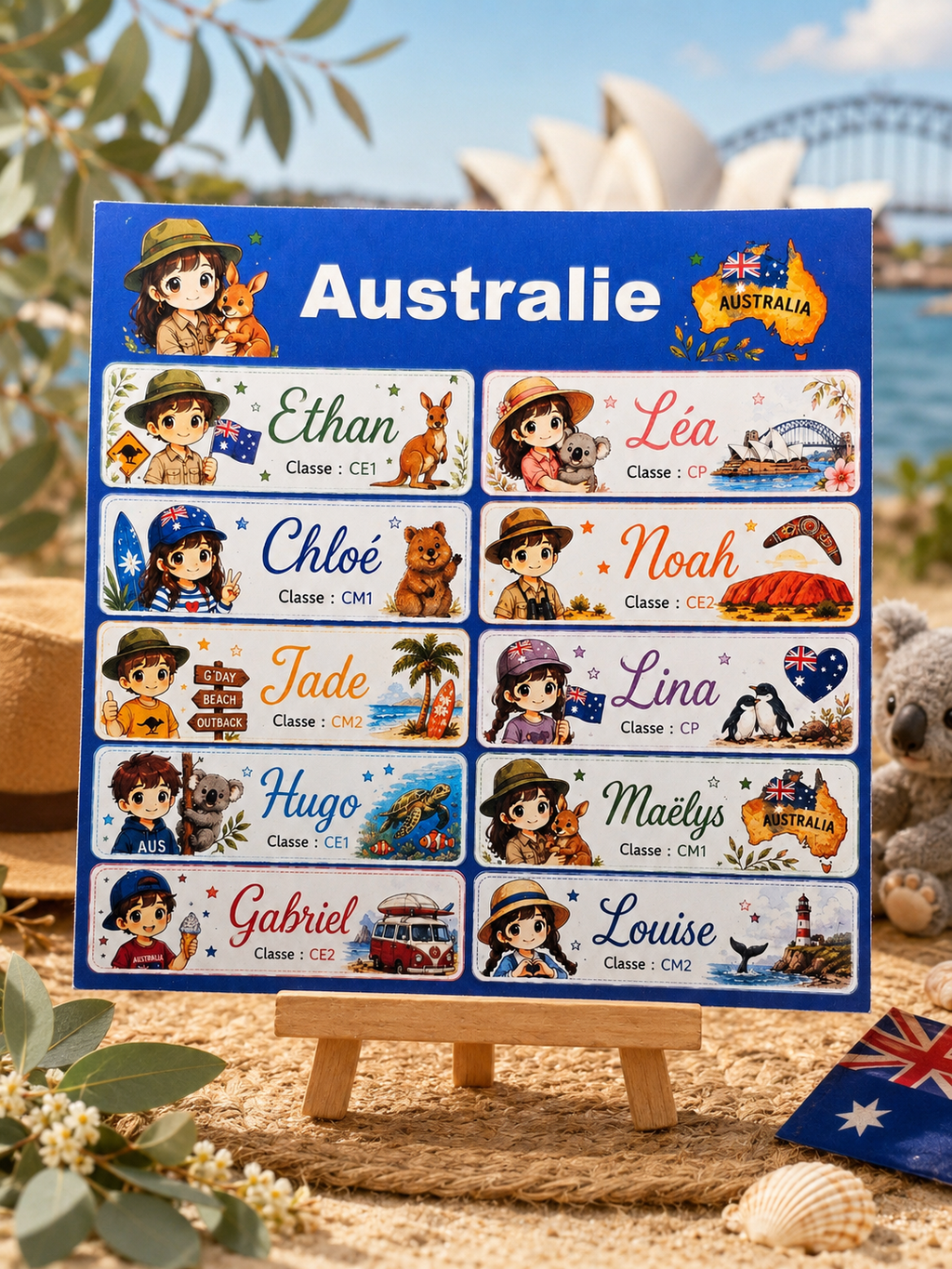 Étiquettes scolaire personnalisées — Thème Australie —