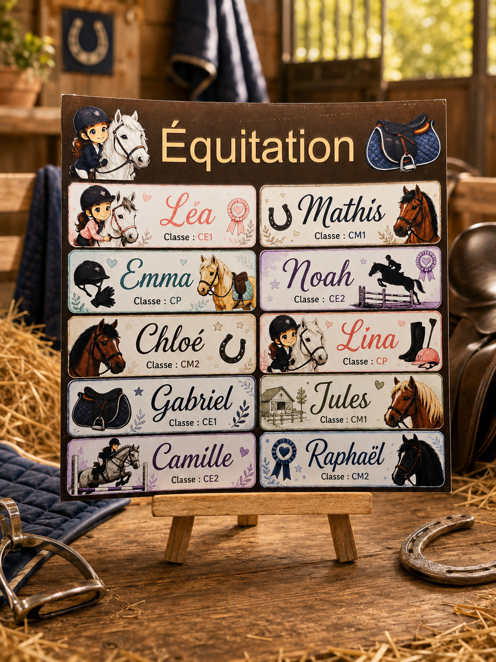 Étiquettes scolaire personnalisées — Thème Équitation —