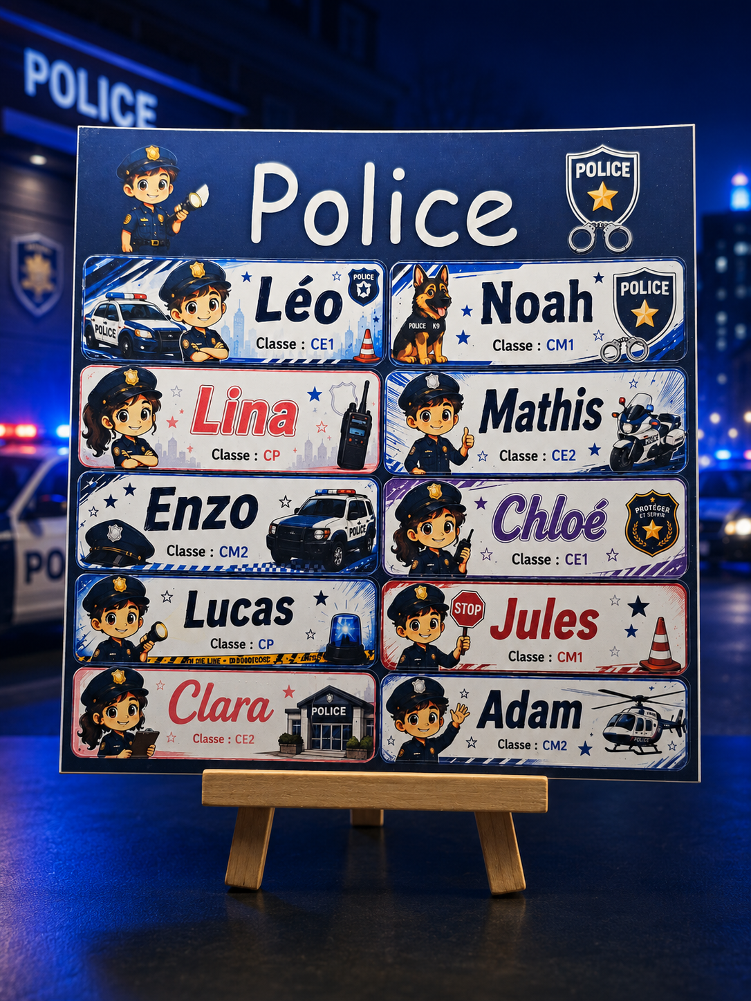 Étiquettes scolaire personnalisées — Thème Police —