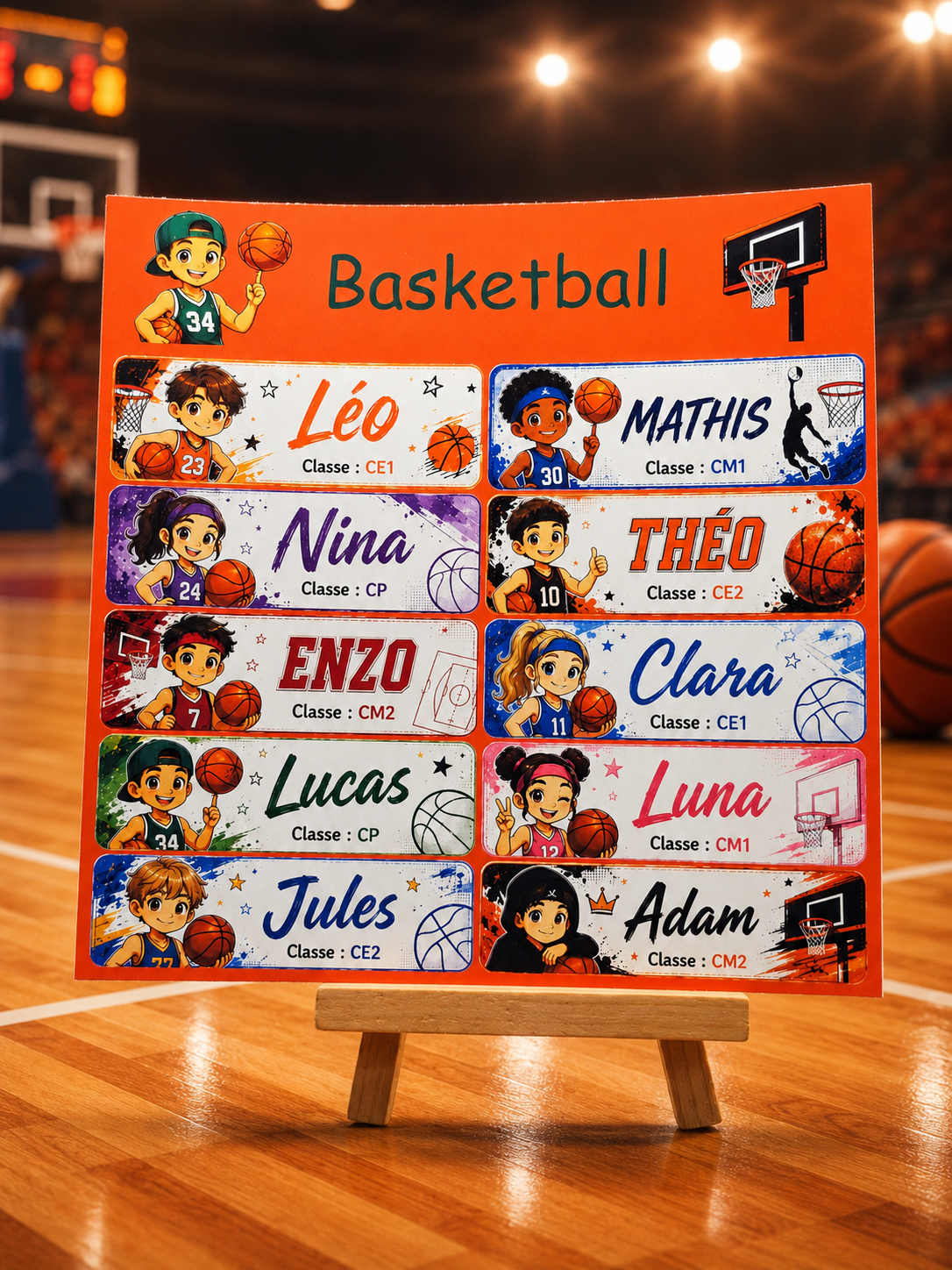 Étiquettes scolaire personnalisées — Thème Basketball —