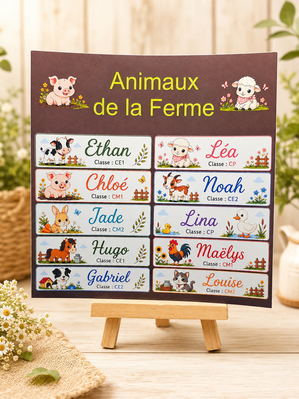 Étiquettes scolaire personnalisées — Thème Animaux de la Ferme —