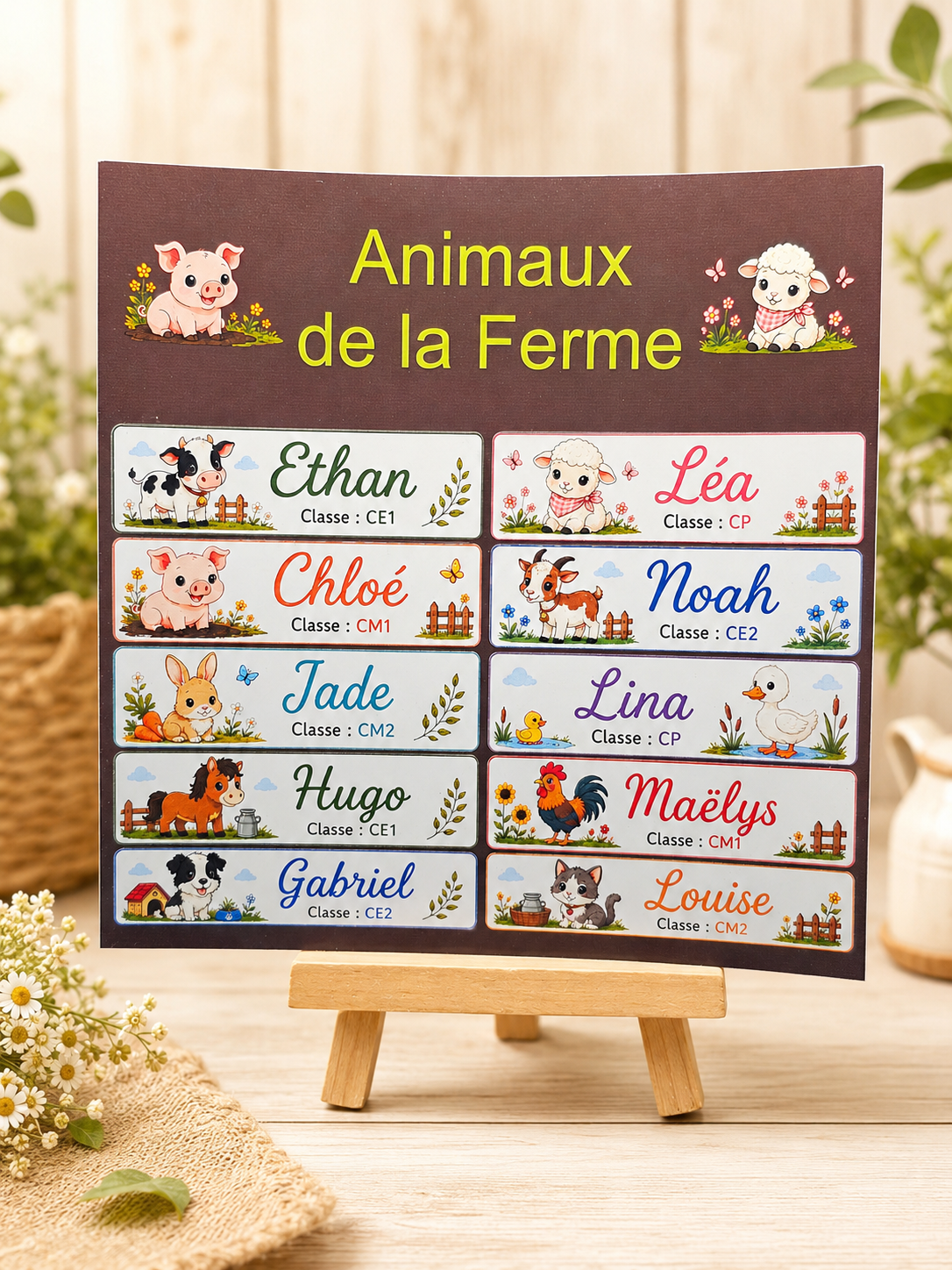 Étiquettes scolaire personnalisées — Thème Animaux de la Ferme —