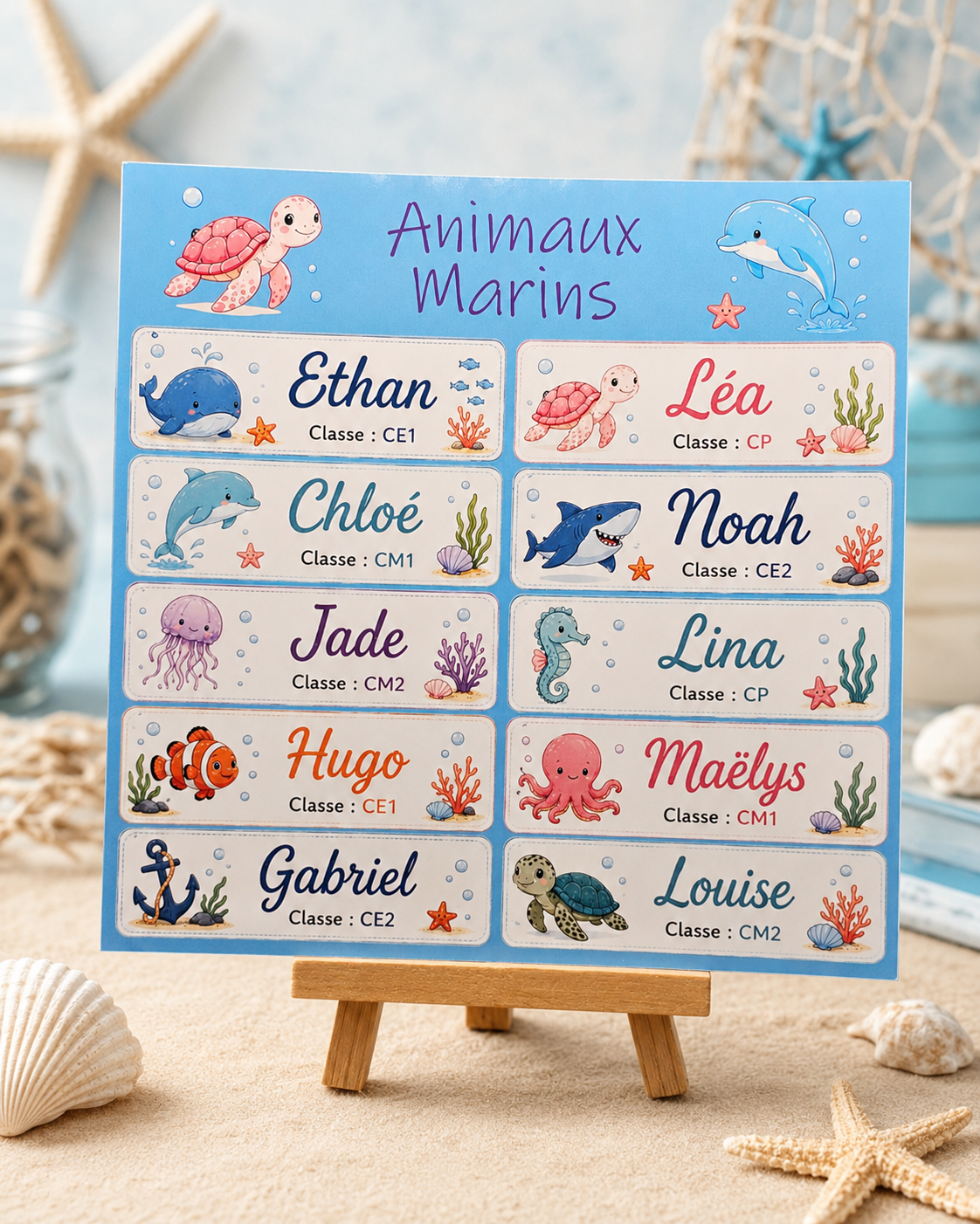 Étiquettes scolaire personnalisées — Thème Animaux Marins —