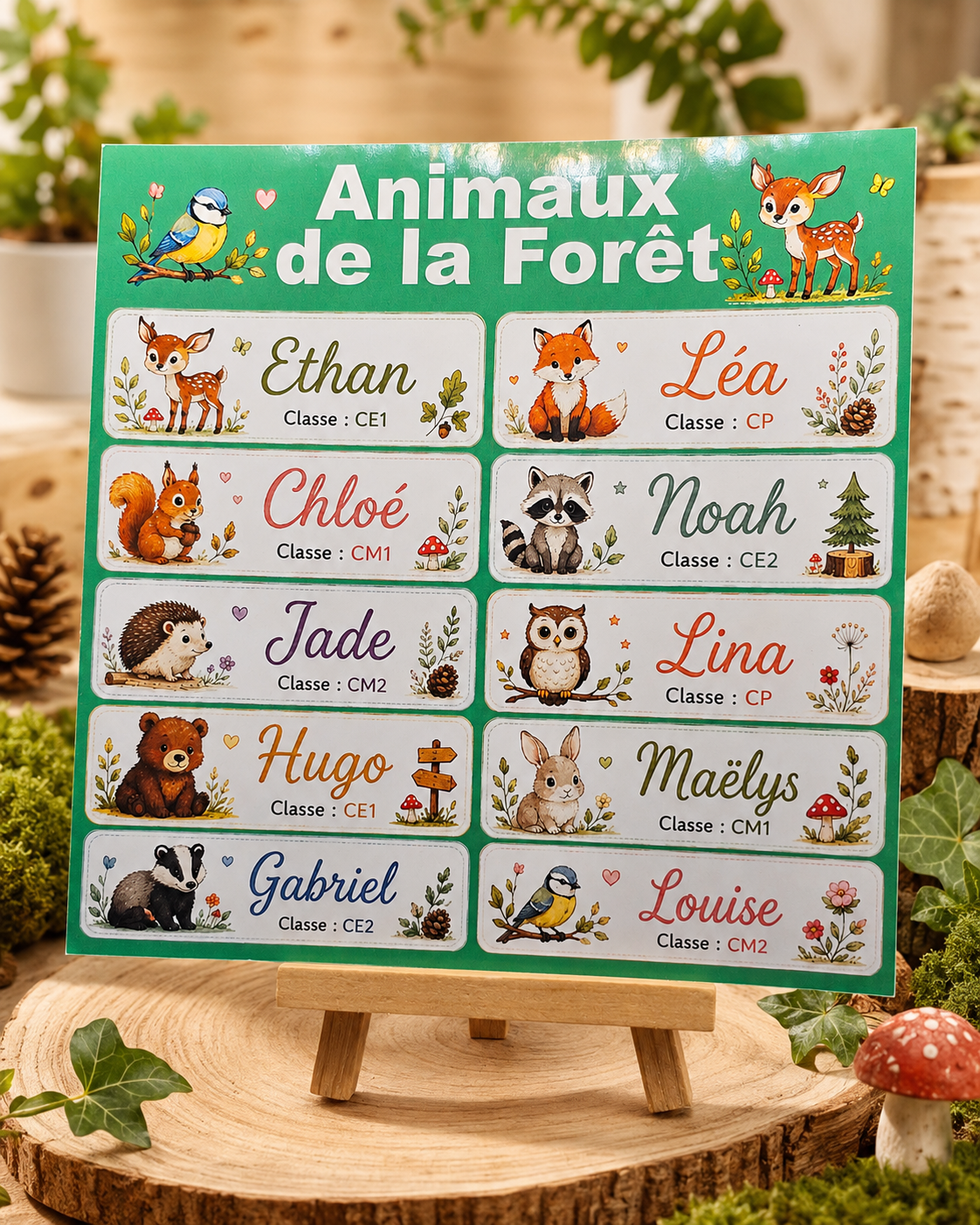 Étiquettes scolaire personnalisées — Thème Animaux de la Forêt —