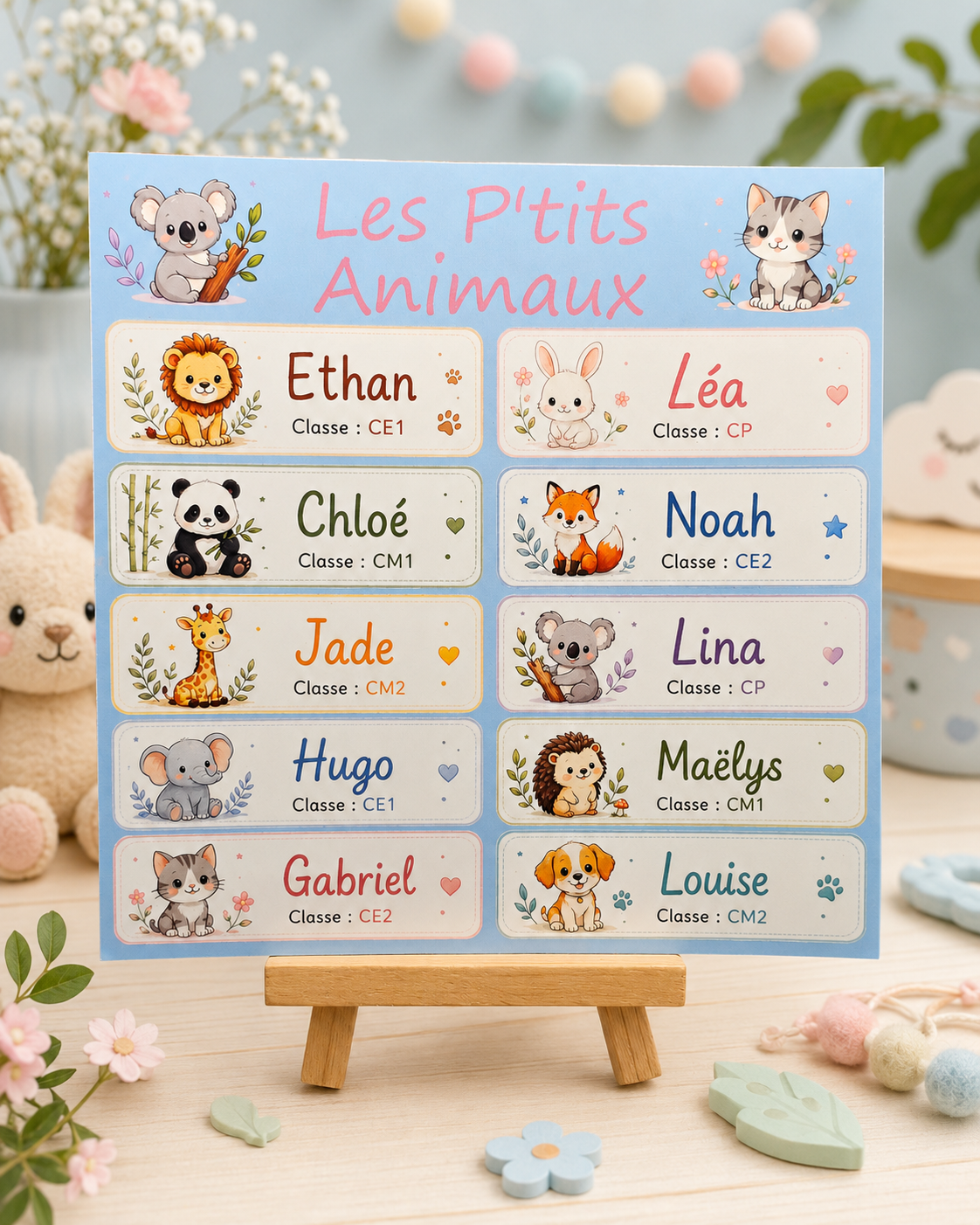 Étiquettes scolaire personnalisées — Thème Les P'tits Animaux —