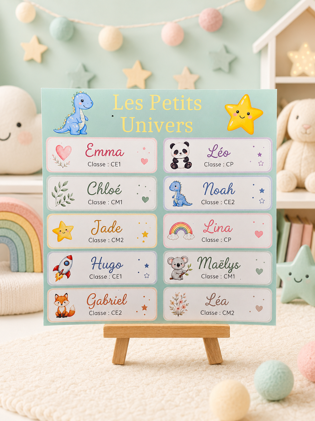 Étiquettes scolaire personnalisées — Thème Les Petits Univers —