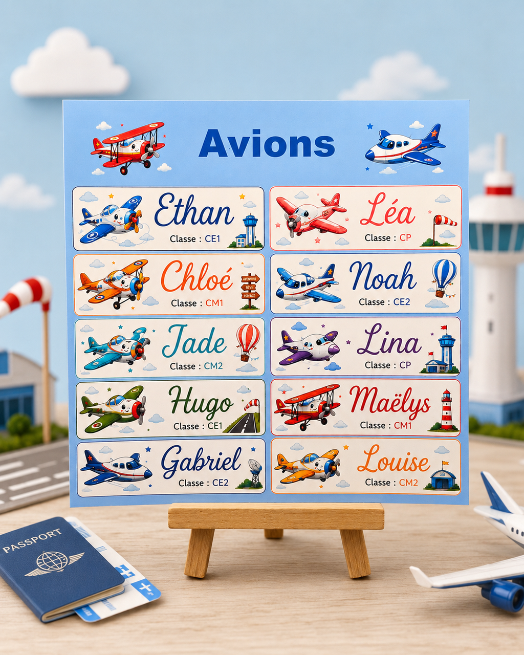 Étiquettes scolaire personnalisées — Thème Avions —