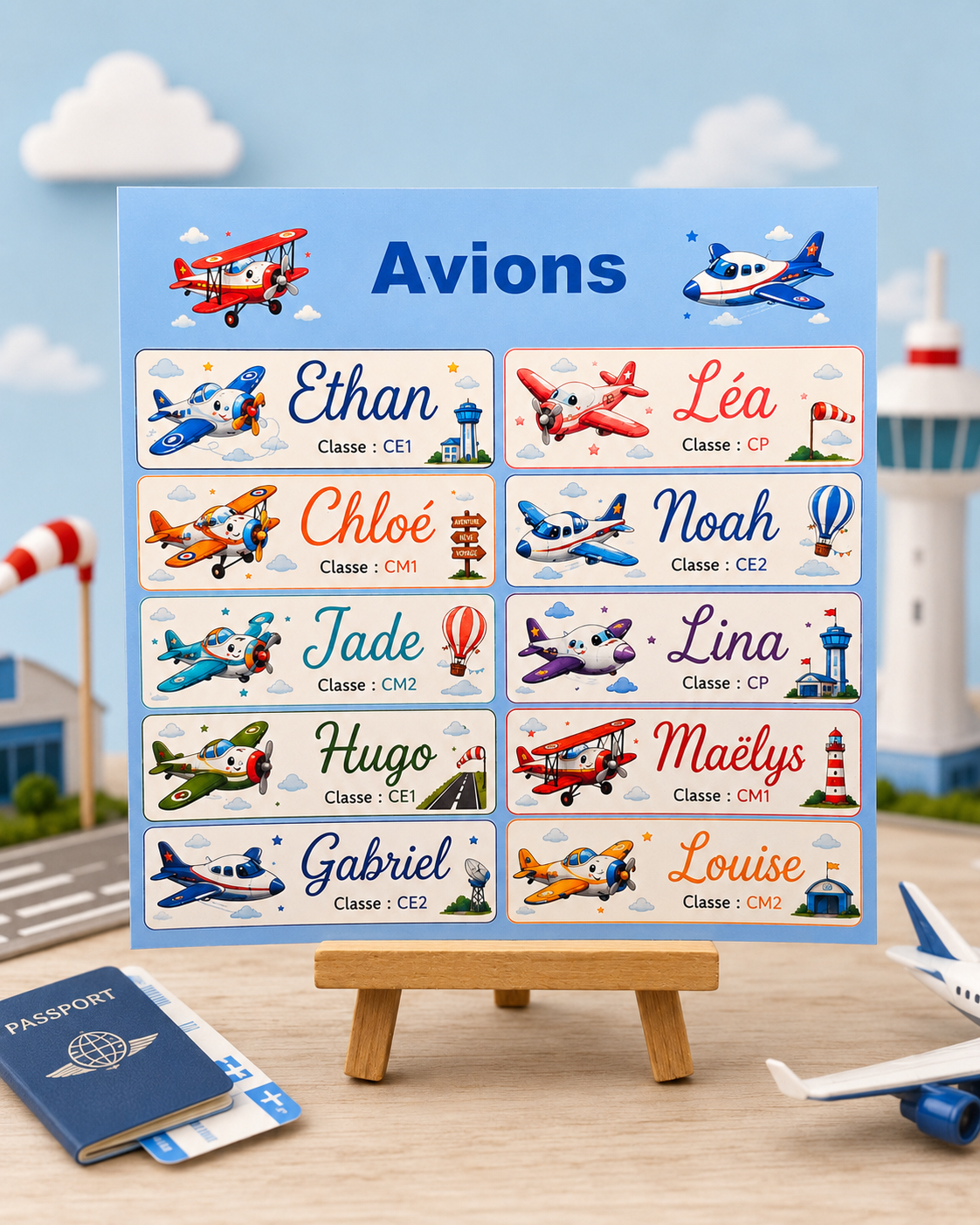 Étiquettes scolaire personnalisées — Thème Avions —