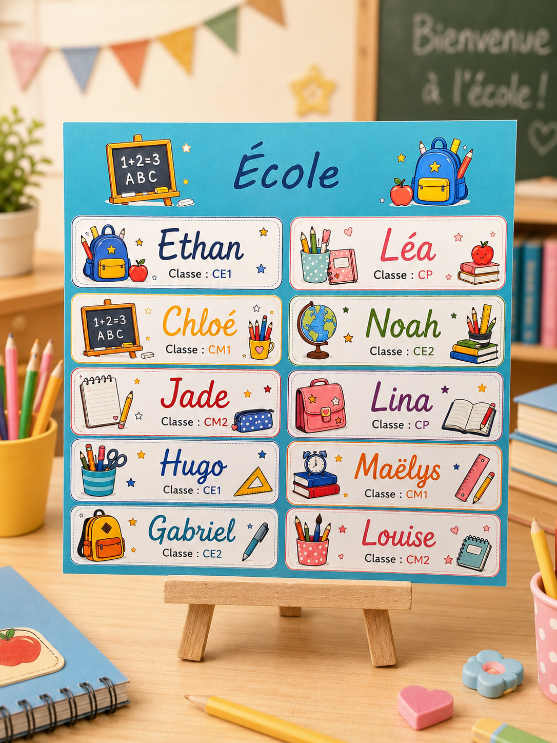 Étiquettes scolaire personnalisées — Thème École —