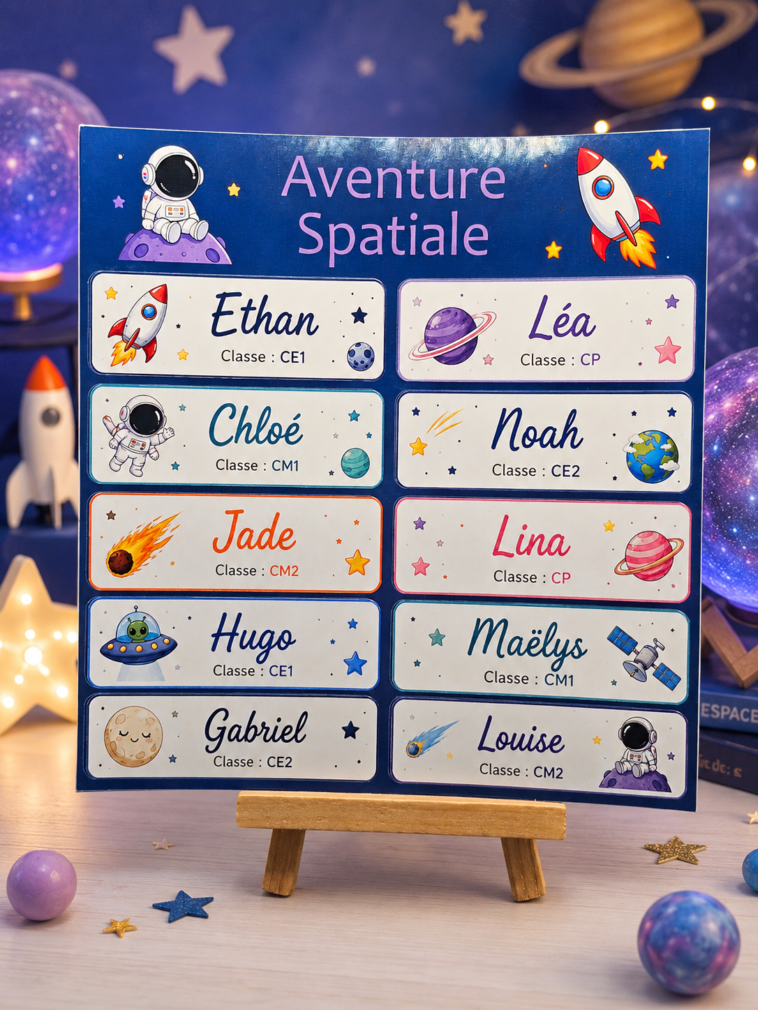 Étiquettes scolaire personnalisées — Thème Aventure Spatiale —