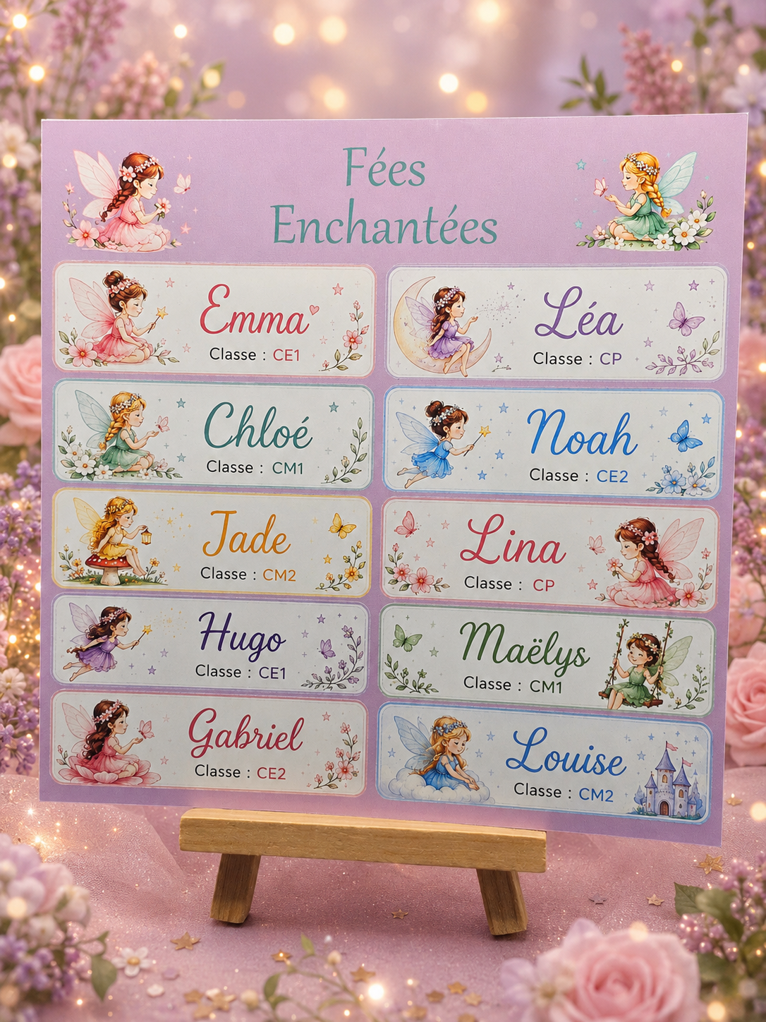 Étiquettes scolaire personnalisées — Thème Fées Enchantées —