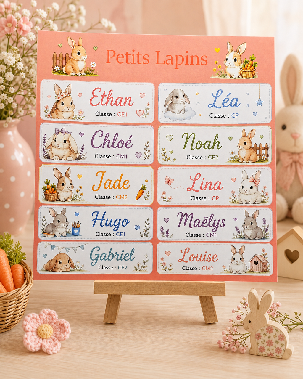 Étiquettes scolaire personnalisées — Thème Petits Lapins —
