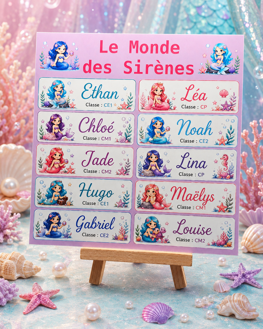 Étiquettes scolaire personnalisées — Thème Le Monde des Sirènes —