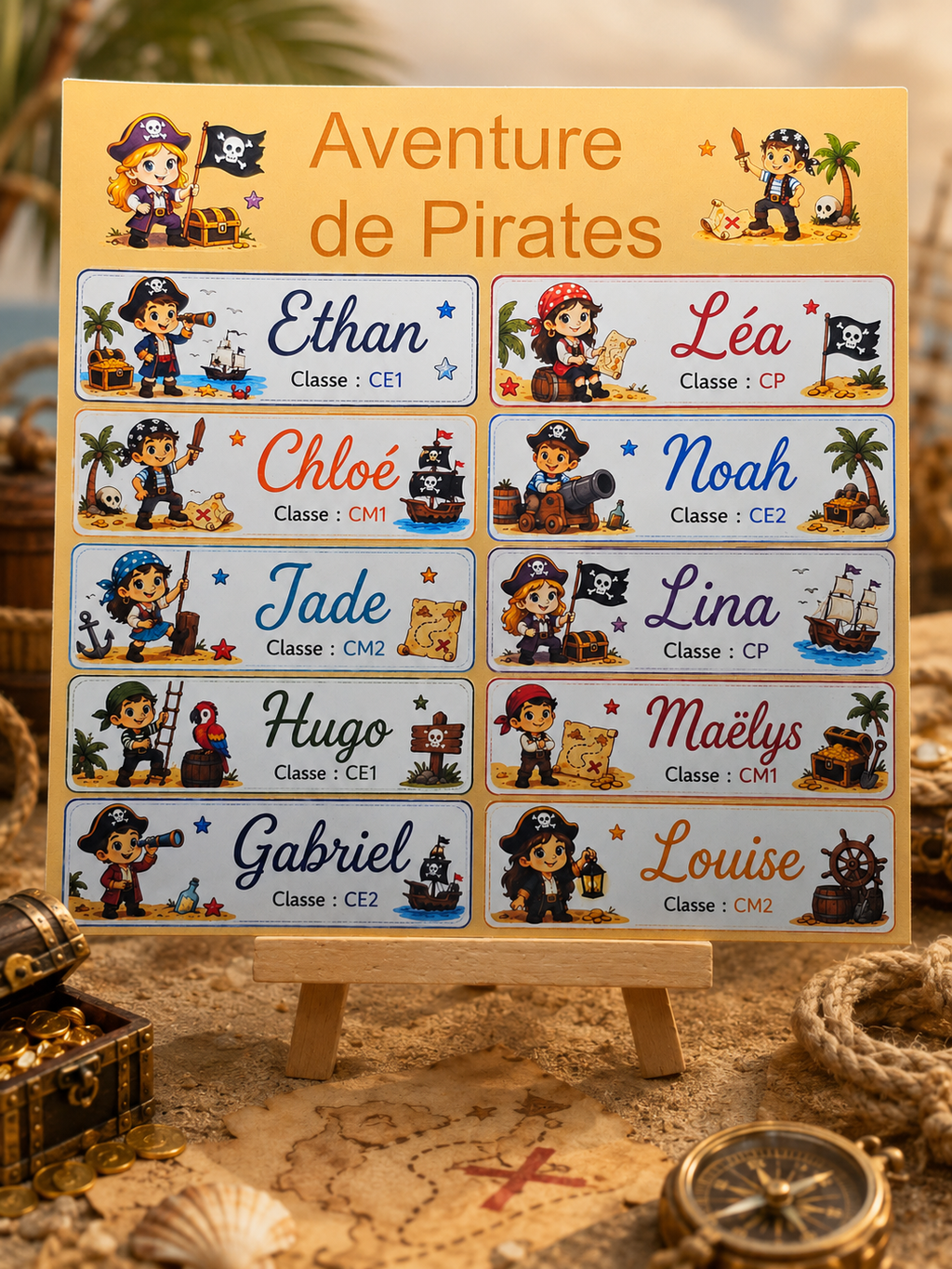 Étiquettes scolaire personnalisées — Thème Aventure de Pirates —