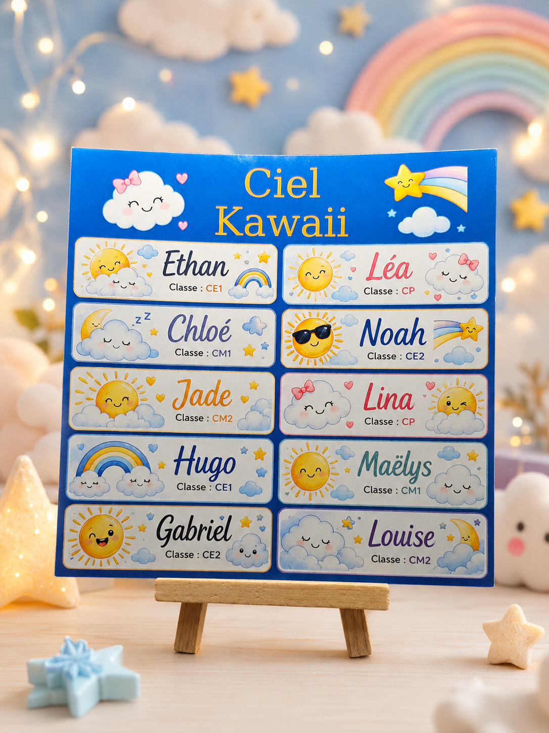 Étiquettes scolaire personnalisées — Thème Ciel Kawaii —