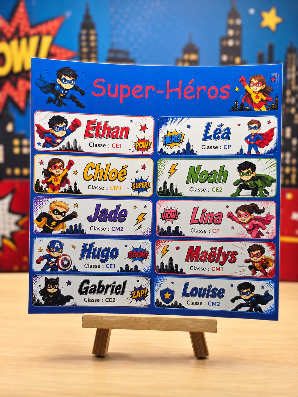Étiquettes scolaire personnalisées — Thème Super-Héros —