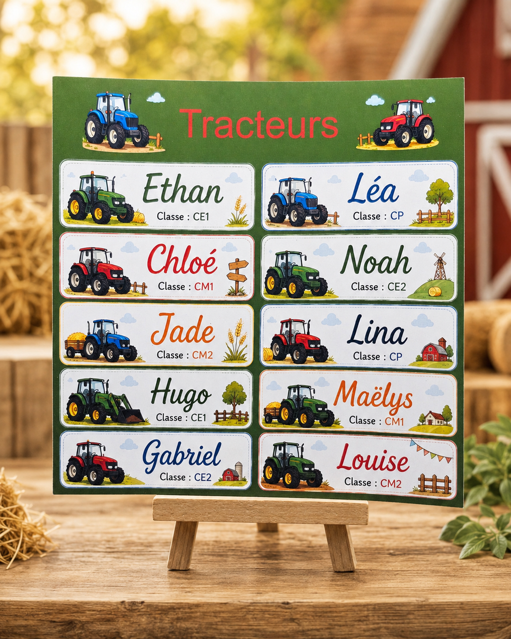 Étiquettes scolaire personnalisées — Thème Tracteurs —