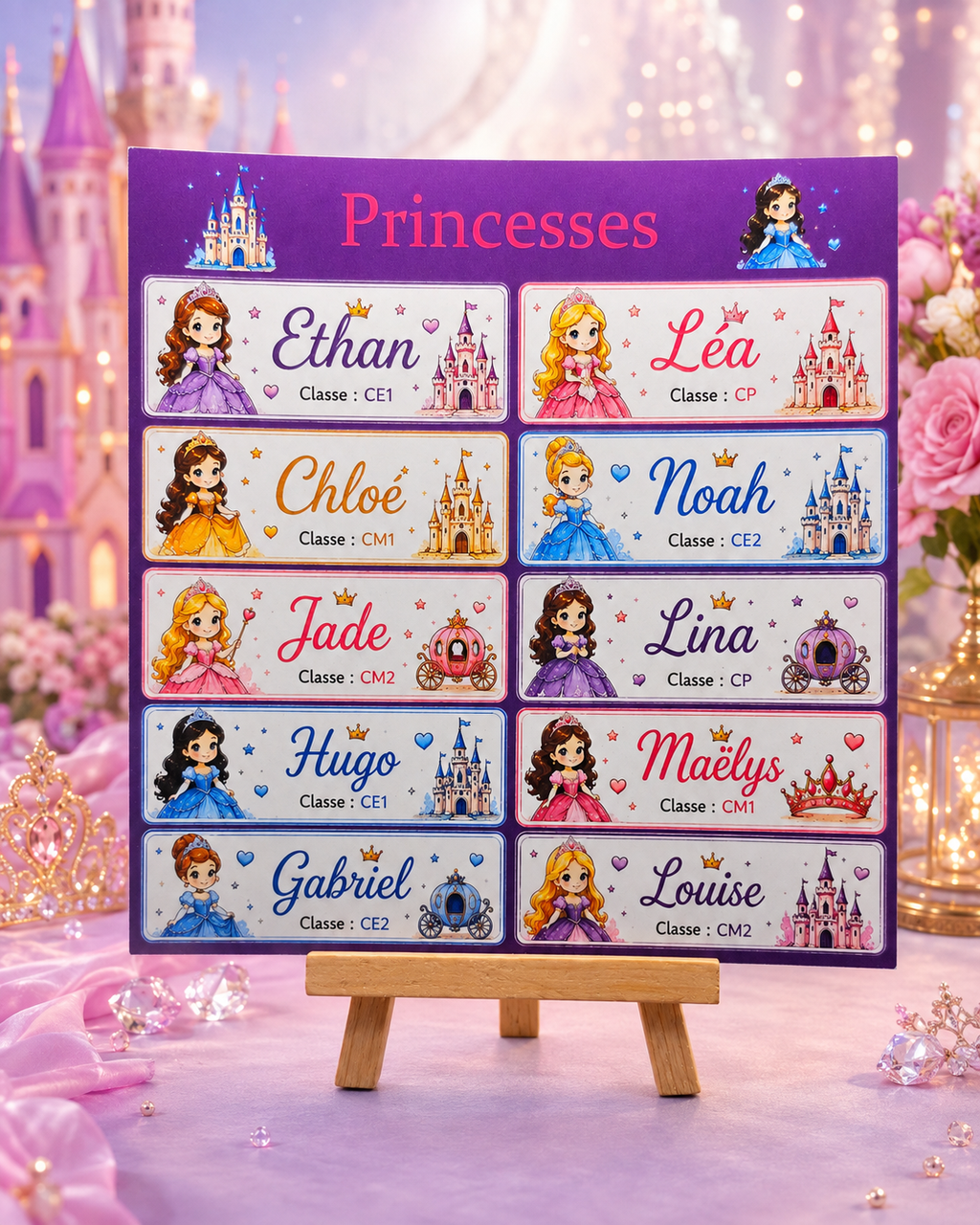 Étiquettes scolaire personnalisées — Thème Princesses  —