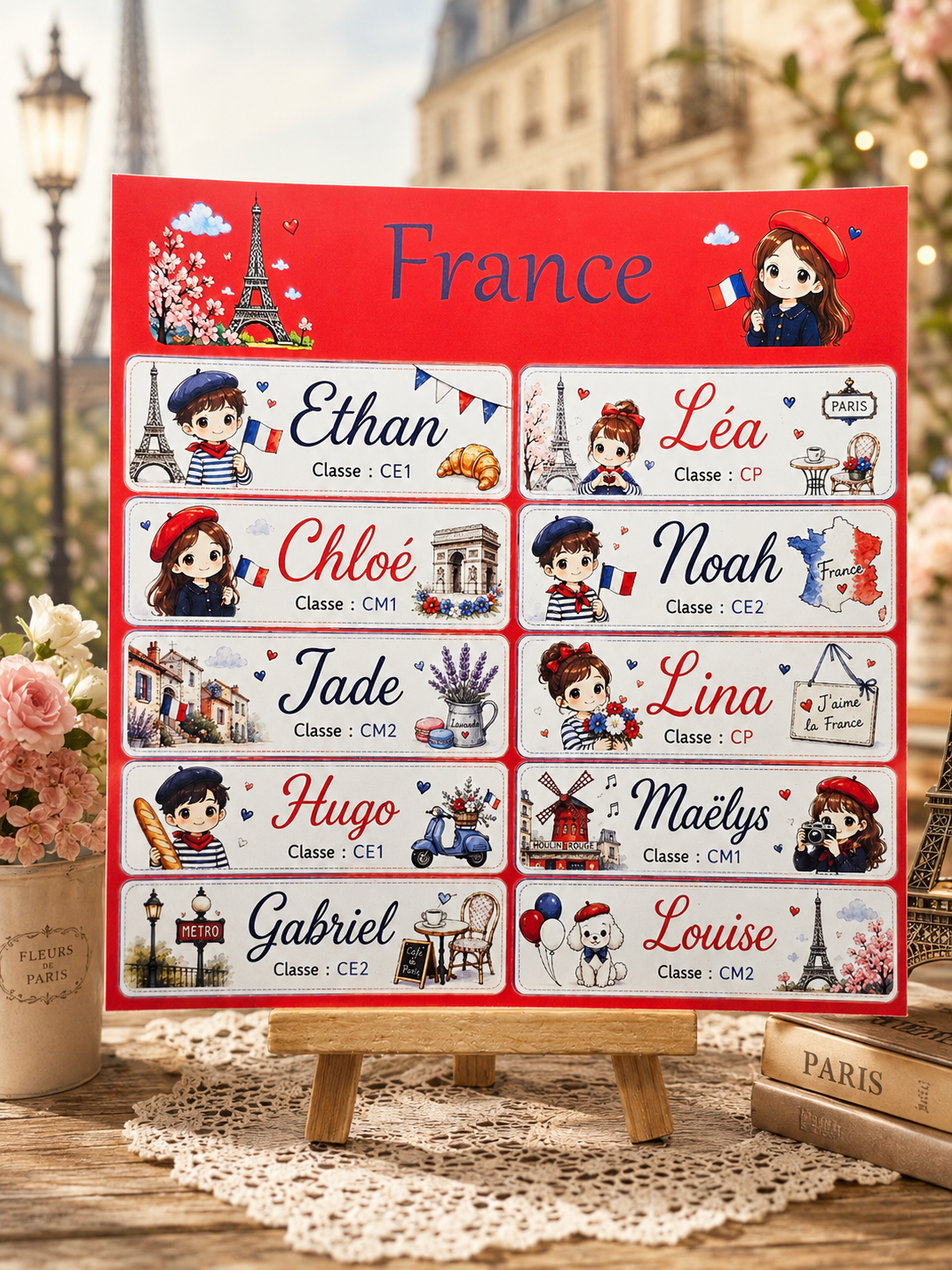 Étiquettes scolaire personnalisées — Thème France —