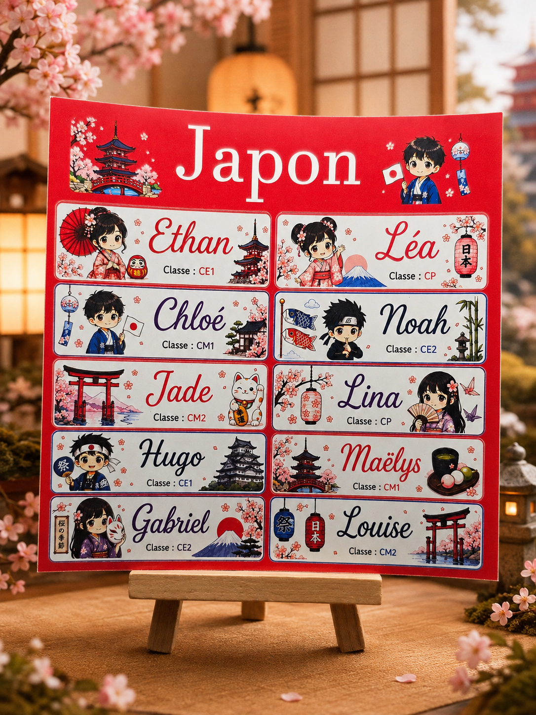 Étiquettes scolaire personnalisées — Thème Japon —