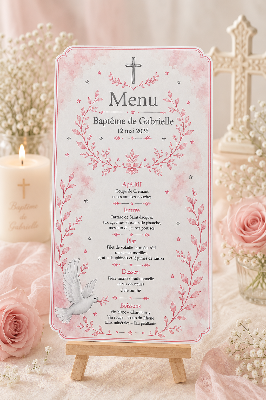Menu de Baptême personnalisé — Douceur Céleste 🌸
