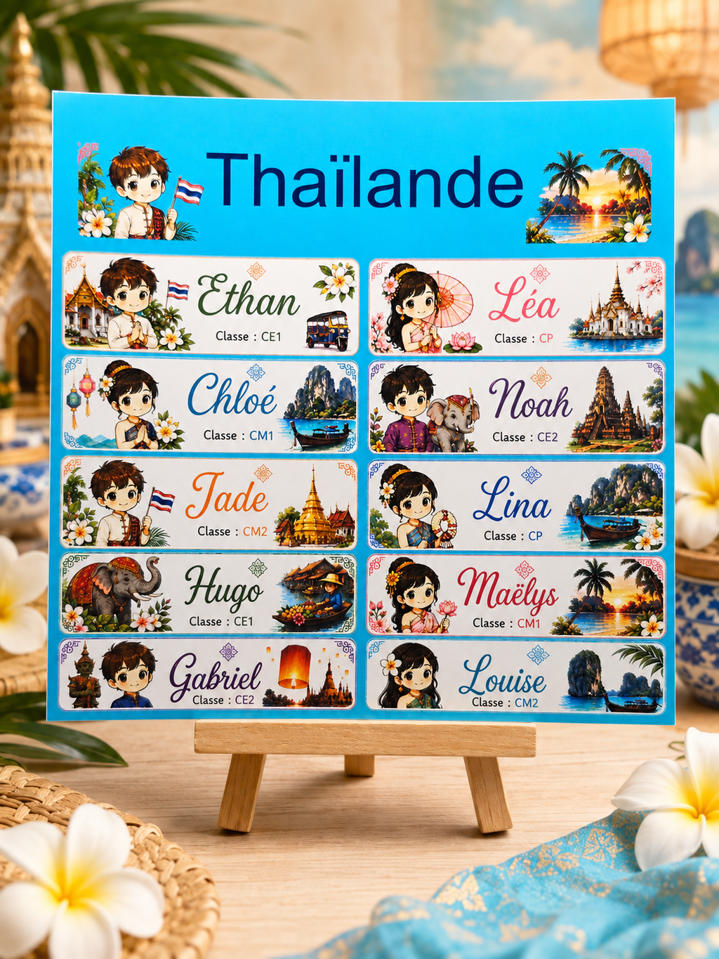 Étiquettes scolaire personnalisées — Thème Thaïlande —