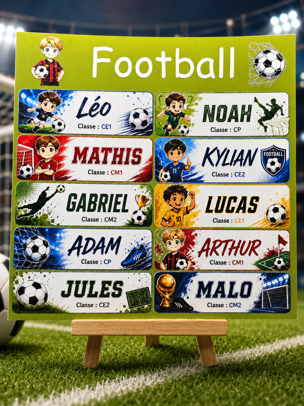 Étiquettes scolaire personnalisées — Thème Football —