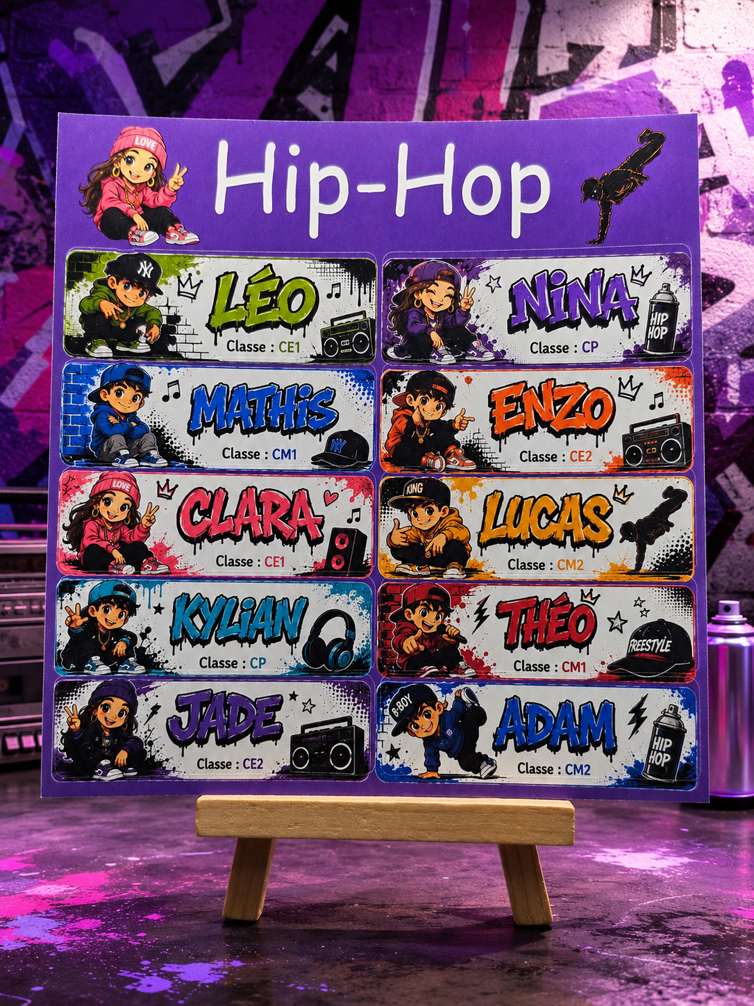 Étiquettes scolaire personnalisées — Thème Hip-Hop —